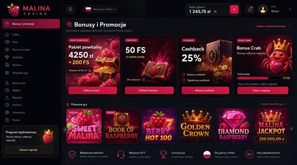 Bonusy i promocje Malina Casino