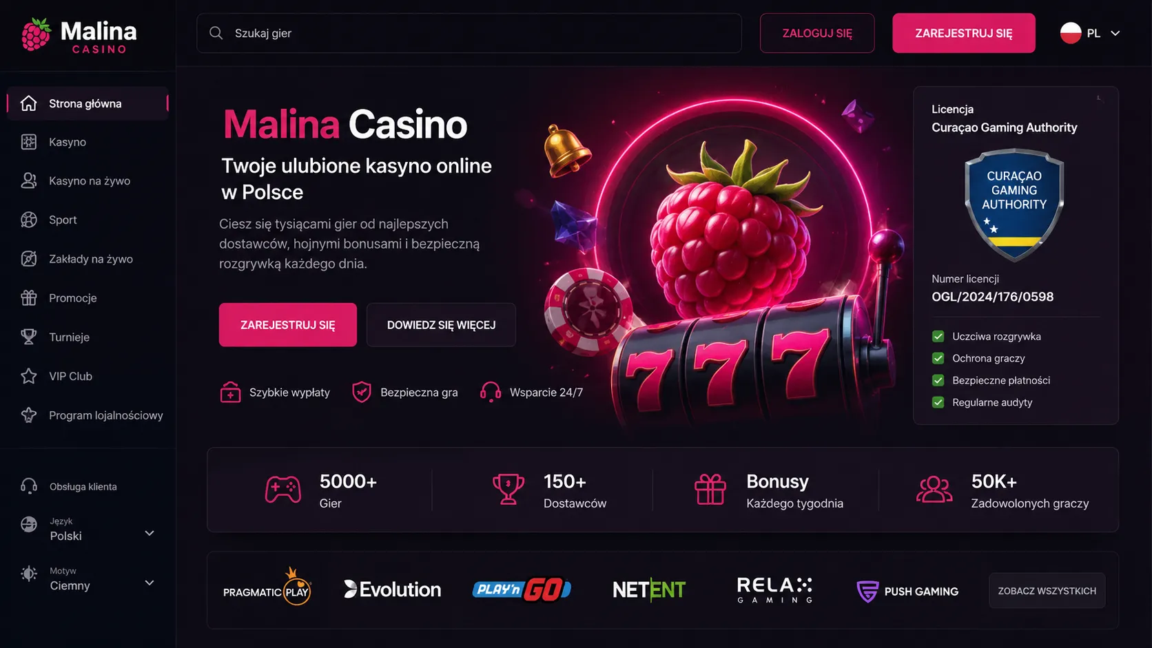 Opcje zakładów sportowych w Malina Casino